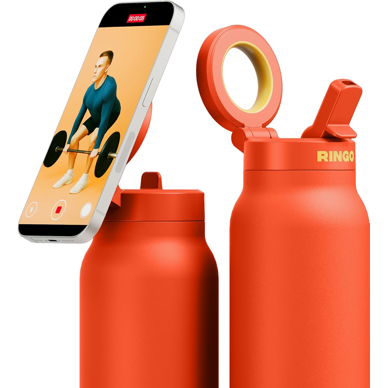 Ringo Pro Bottle with Phone Stand / 24oz Capacity / Support MagSafe / Keeps Drinks Cold / Orange 