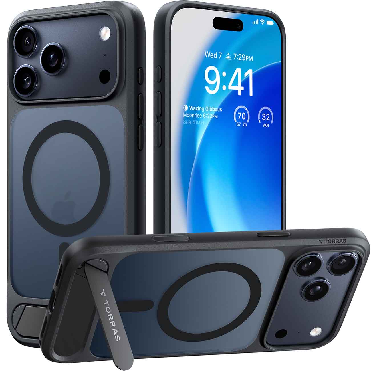 Torras Pstand Case for iPhone 17 Pro / MagSafe Compatible  / Built-in Stand / Black