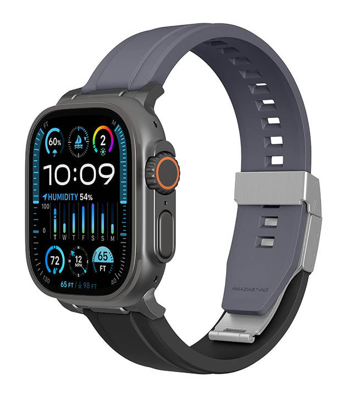 سير AmazingThing Titan Chrono لساعة ابل / حجم 46 و 49 / مقاوم للماء / اسود و رصاصي