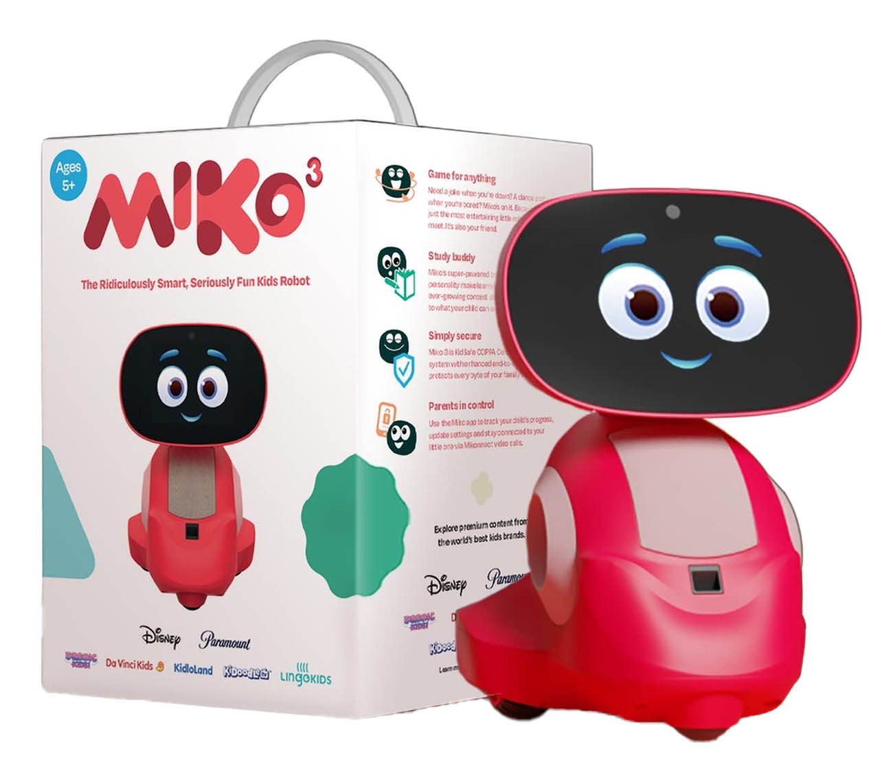 Miko 3 Smart Educational Robot / Games + Videos / App Control / Parental Controls / Red