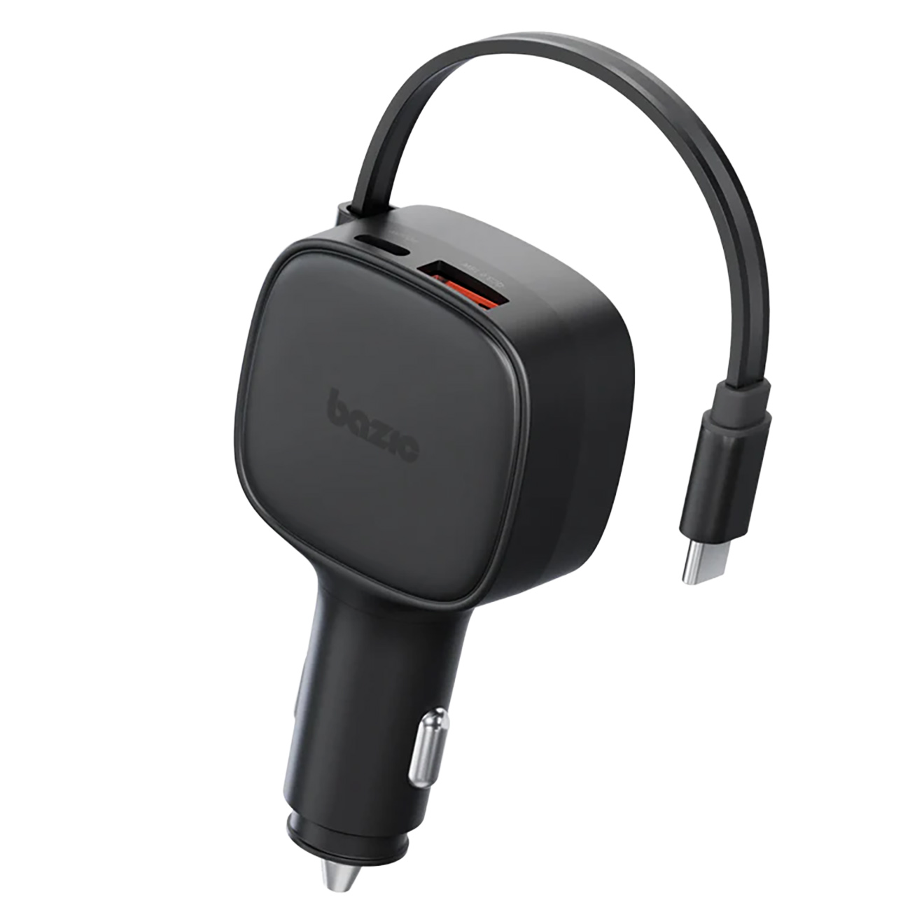 Energea GoDrive Loop Car Charger / 1 Type-C + 1 USB Ports / Built-in Type-C Cable / 84W Power