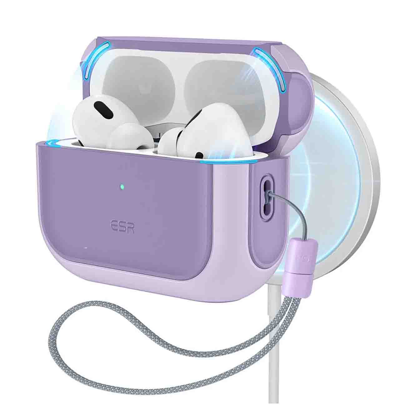 كفر ESR المغناطيسي لسماعة ابل AirPods برو 3 / يحمي من الطيحات / يدعم MagSafe / لون Lavender