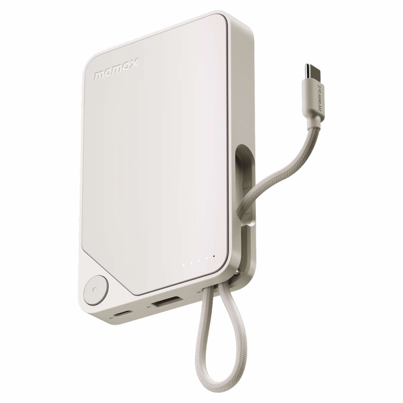 MOMAX 1-POWER X Power Bank / 10,000 mAh / Built-in Type-C Cable / 2 Charging Ports / White