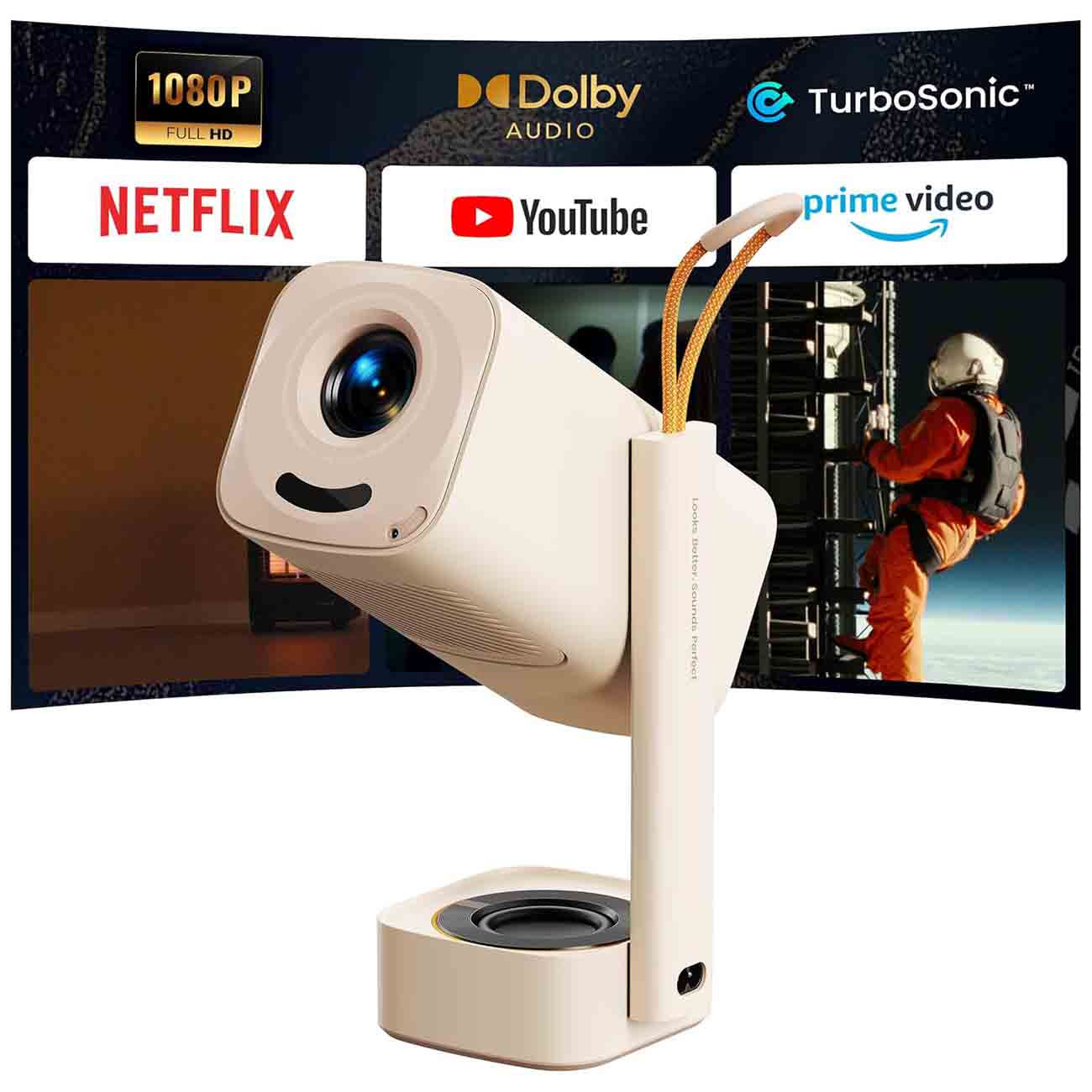 Yaber T1 Pro Portable Projector / 1080P / Built-in Stand with Ambient Lighting / 120" Display