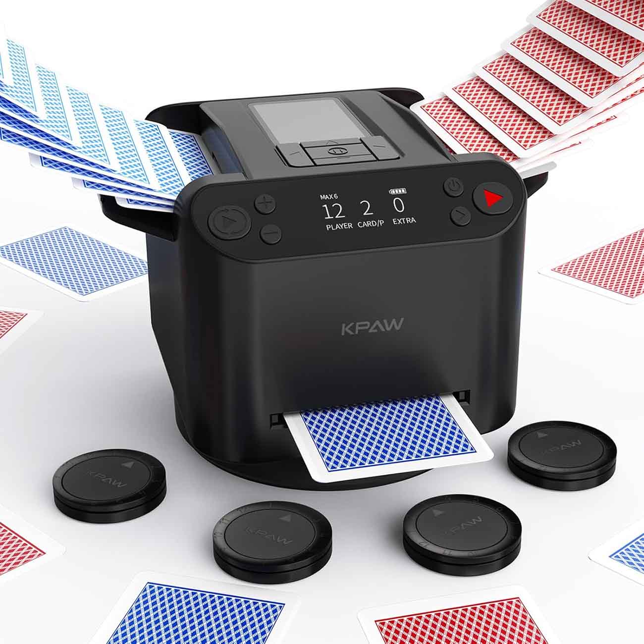 جهاز خلط و توزيع اوراق اللعب / يعمل بالبطارية / توزيع 360 درجة / تشغيل هادئ / اسود