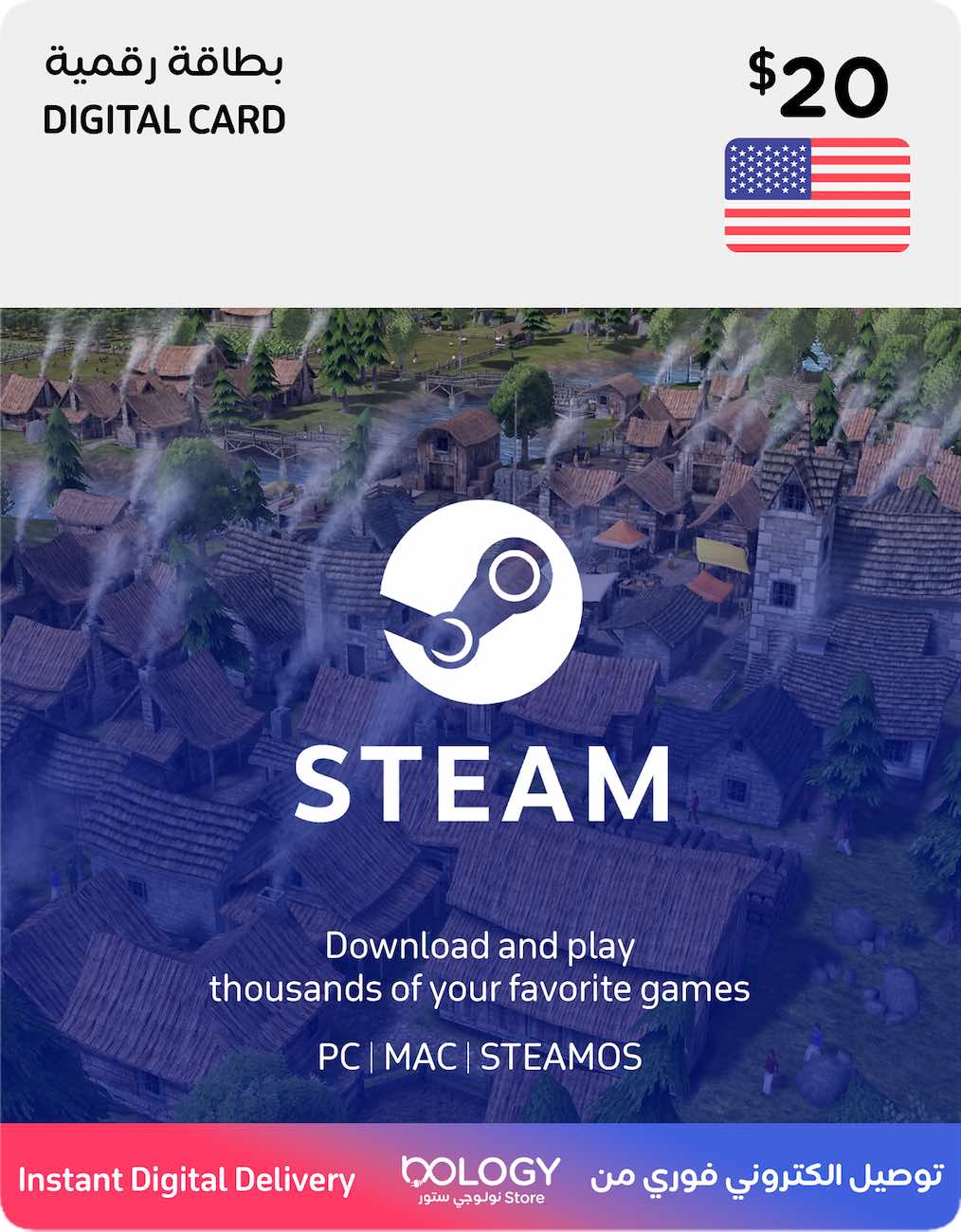 Steam Wallet Card / US Store / 20 USD / Digital Card 