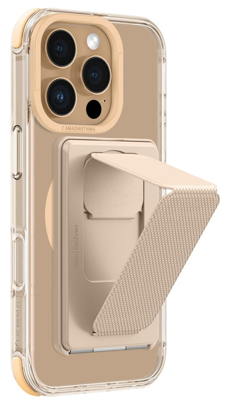 كفر AmazingThing لايفون 16 برو ماكس / مسكة + ستاند / يدعم MagSafe / يتحول الى ترايبود / روز جولد