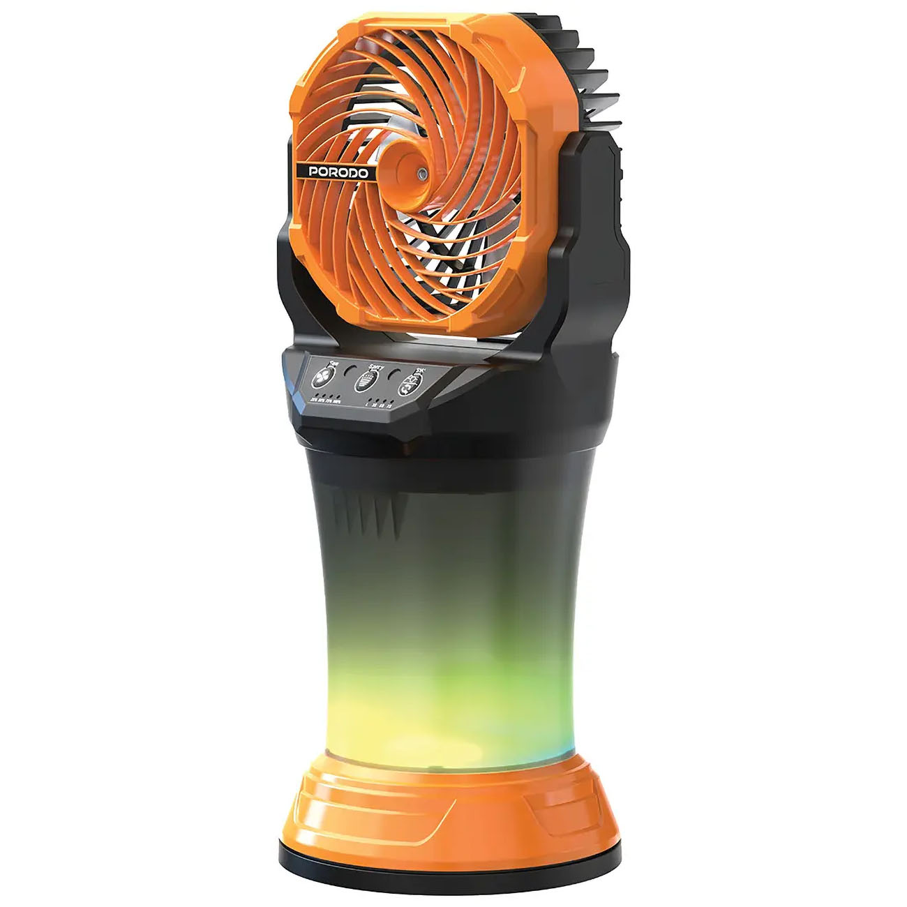 Porodo Portable Fan / With Water Mist / 4 Speeds / Battery Powered / RGB Light