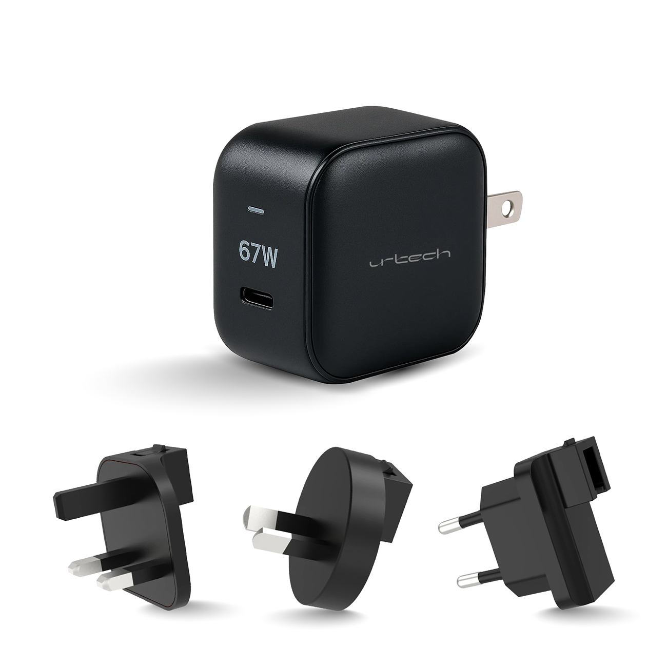 urtech GaN Charger / 1 Type-C Port / 67W Power / With 4 International Plug Adapters