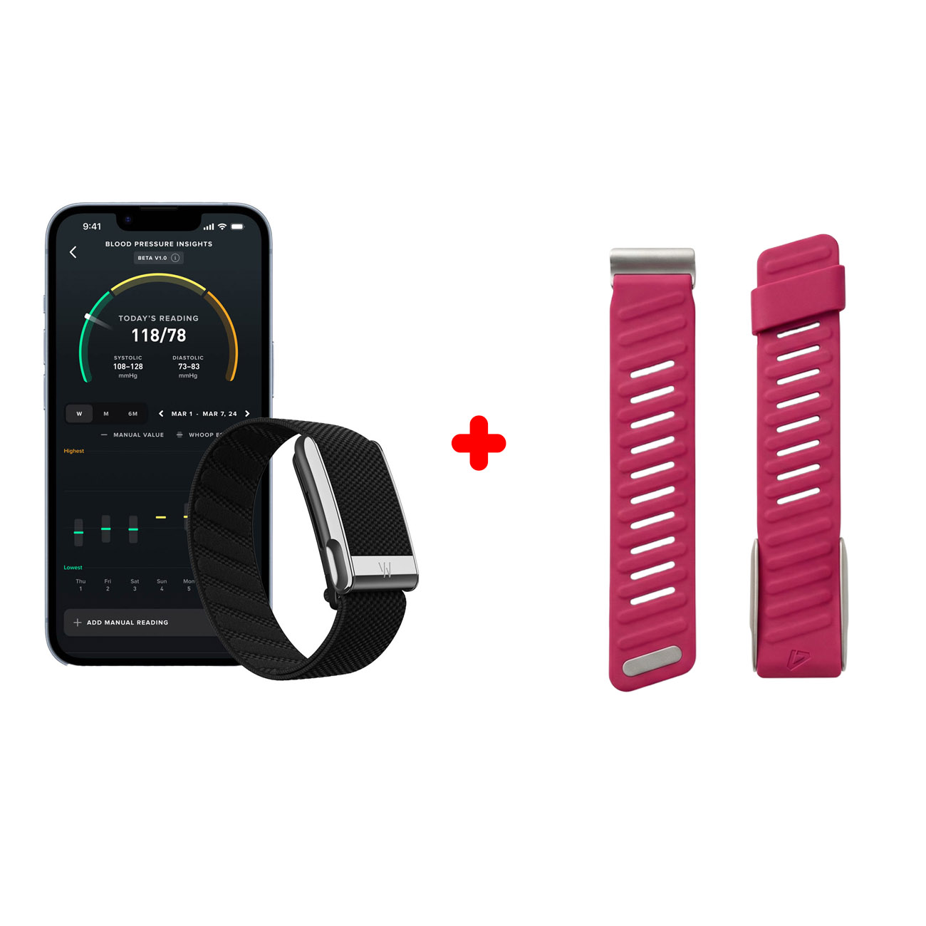 Bundle / Whoop 5 MG Life Fitness Strap + Dash Strap in Maroon with Matte Silver Frame
