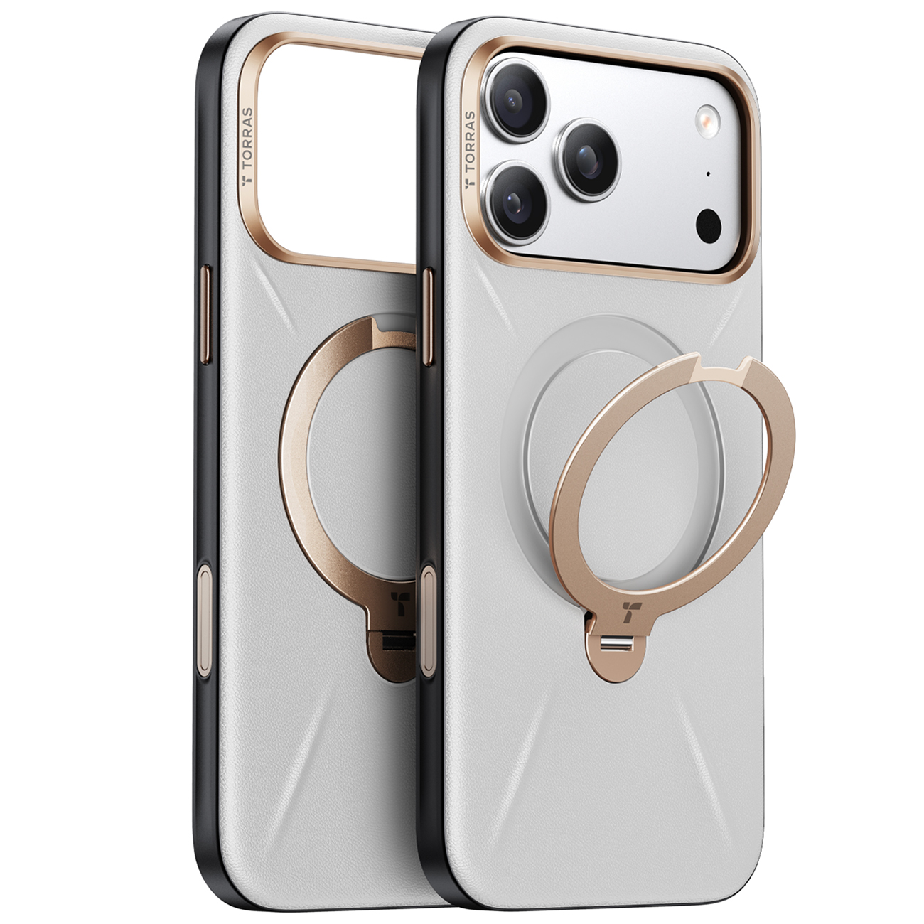 Torras Case for iPhone 17 Pro / MagSafe Compatible / Built-in Grip / Premium Leather / Pearl Grey