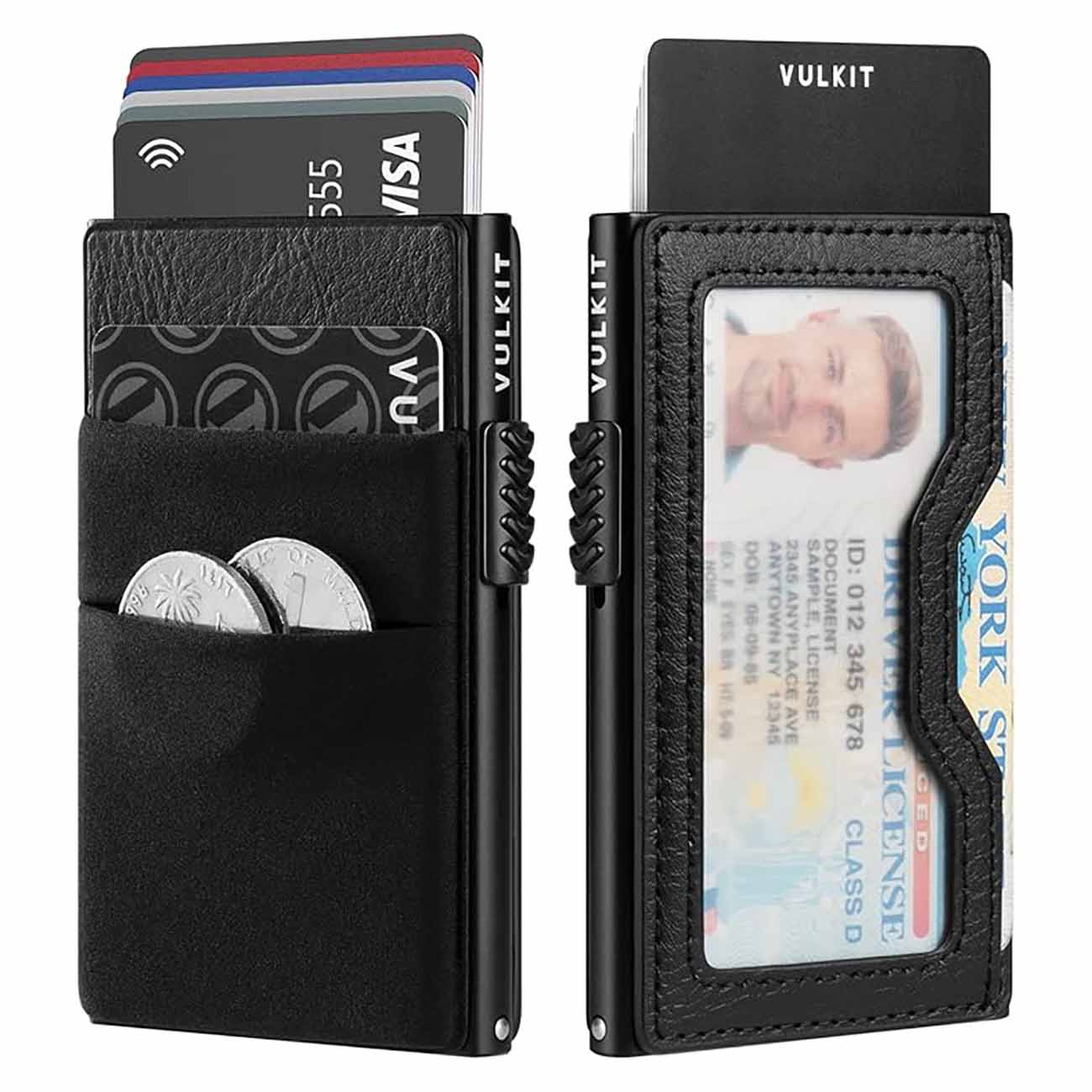 VULKIT Card Holder / RFID Protection / Holds 1 to 6 Cards / Black