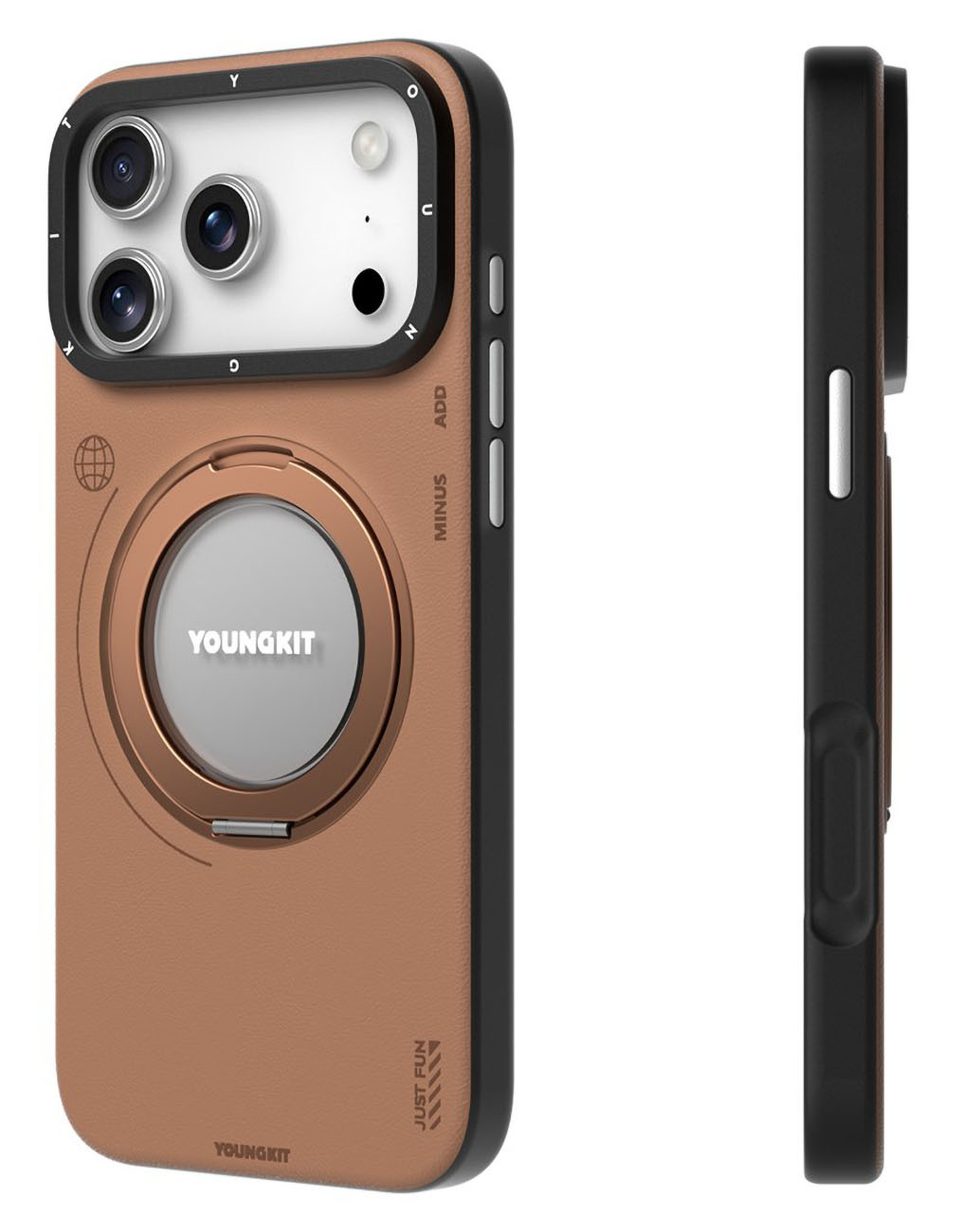 YoungKit Case for iPhone 17 Pro / Built-in Grip / Supports MagSafe / Brown Leather