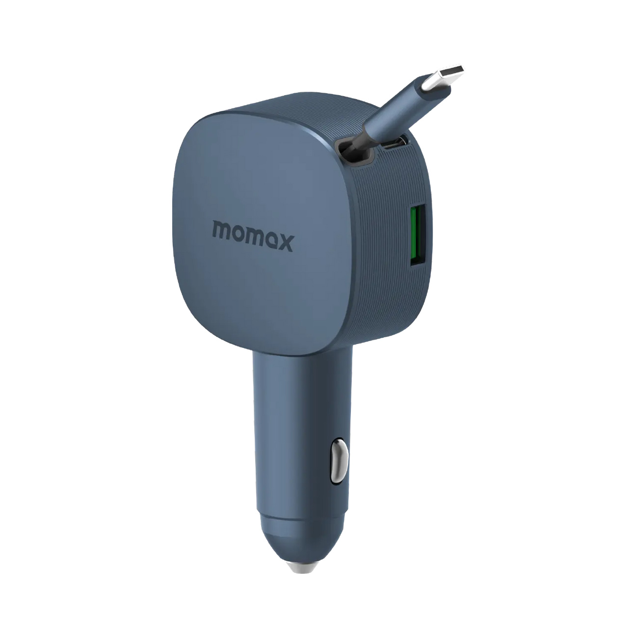Momax Car Charger / With Type-C Port + USB-A Port / Built-in Type-C Cable / 60W Power