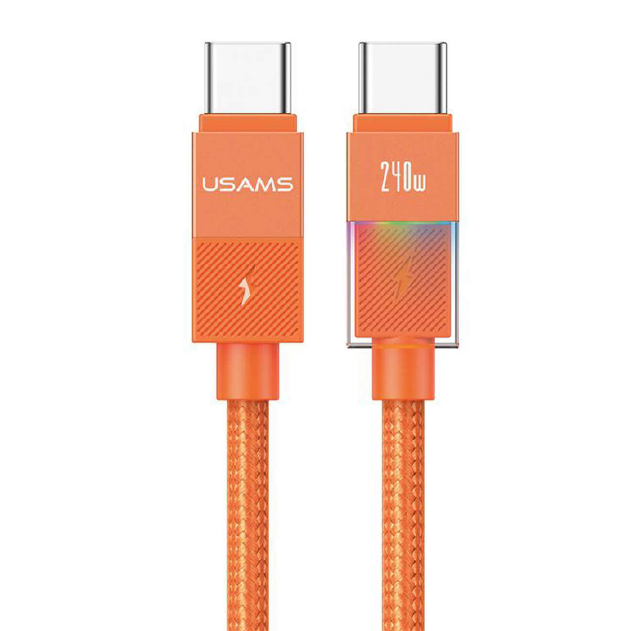 Usams Type-C to Type-C Cable / 240W Power / Built-in Light / 1.2m Length / Orange
