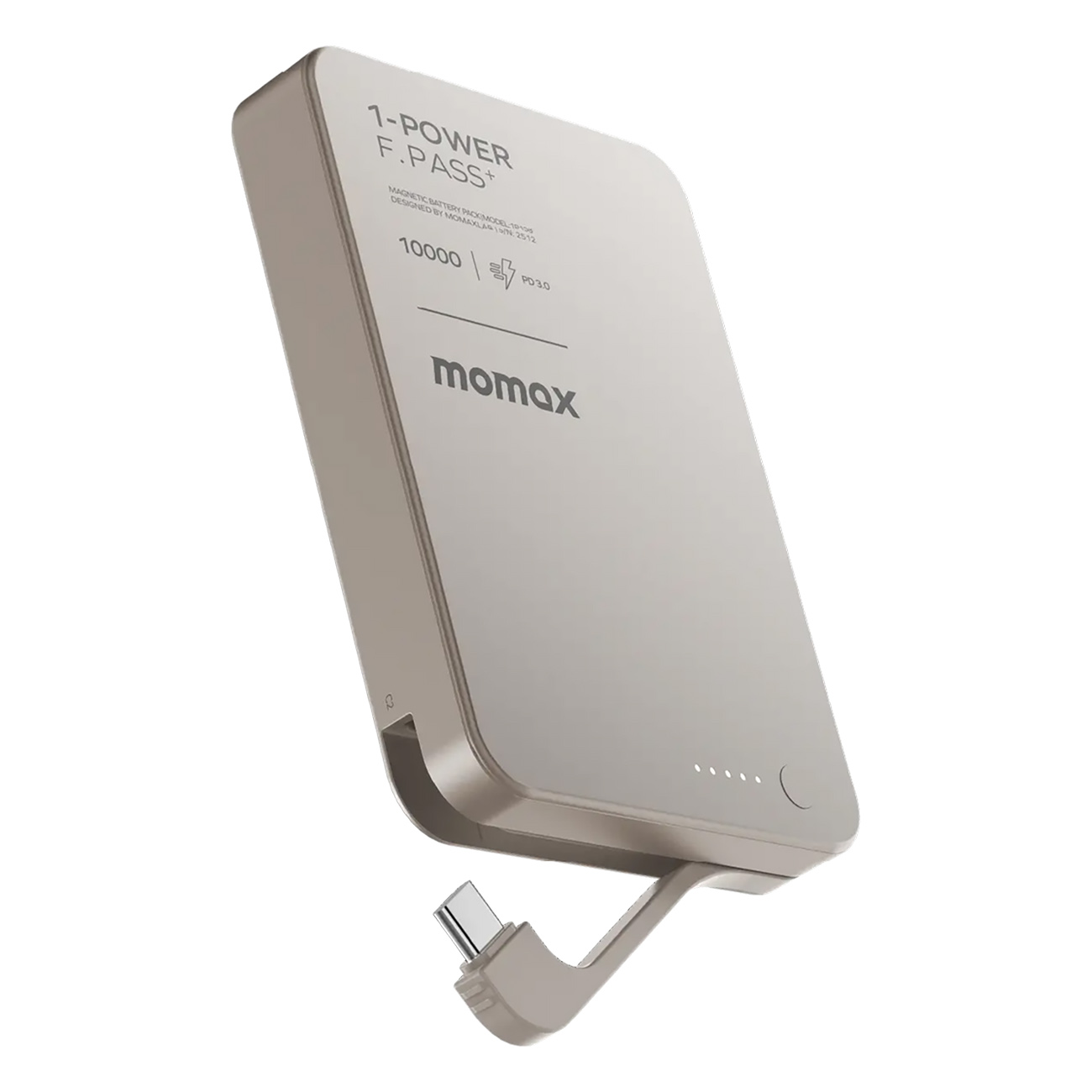 Momax +F.Pass Magnetic Power Bank / 10,000mAh Capacity / Built-in Type-C Cable / Titanium