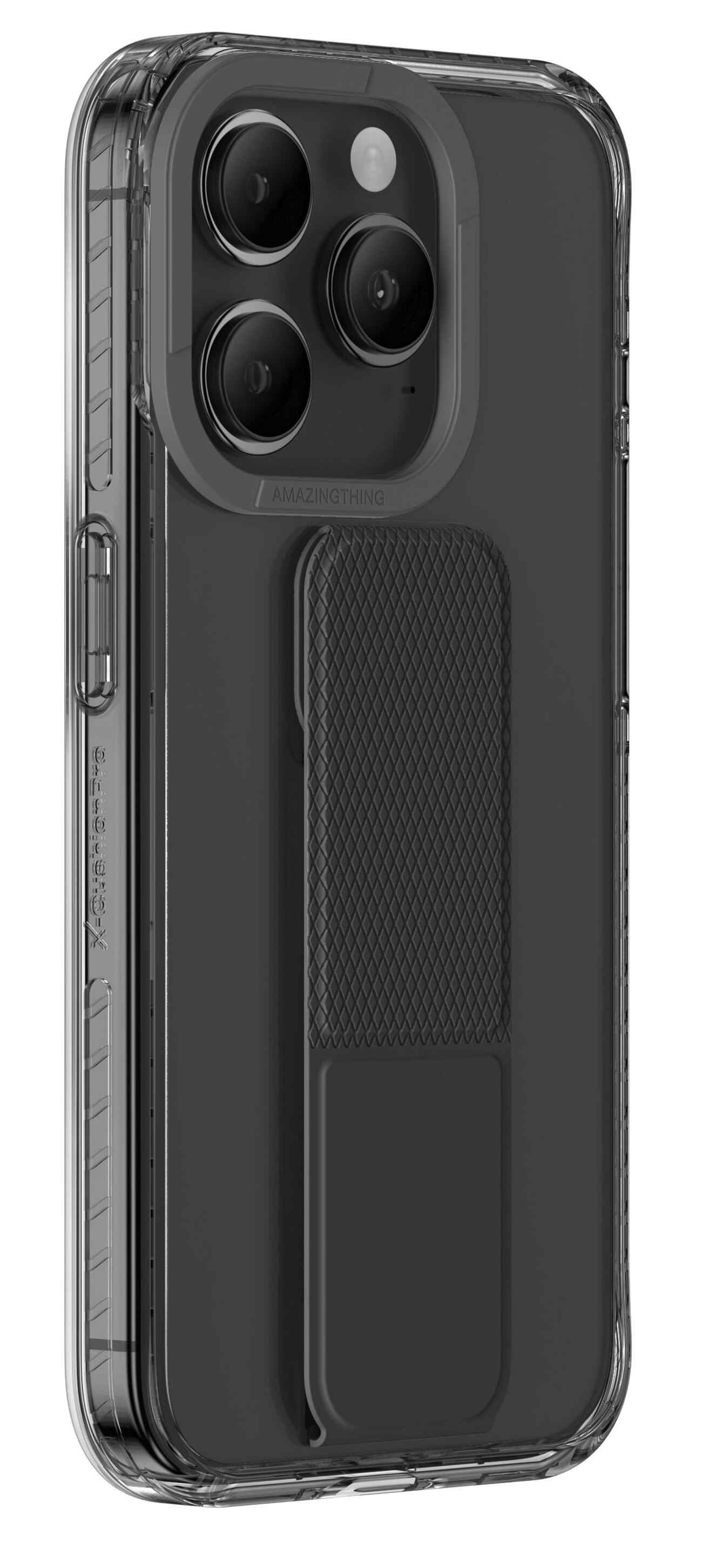AmazingThing Titan Pro Holder Case for iPhone 15 Pro / Drop-Resistant / Grip + Stand / Black