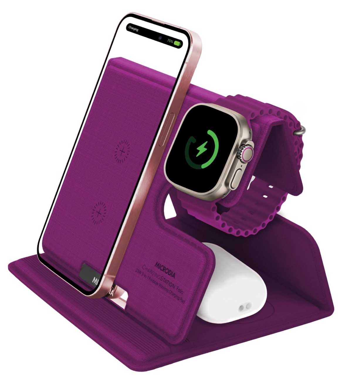 Microdia Wireless Charger / Charges iPhone + Apple Watch + AirPods / 23W Power / Purple