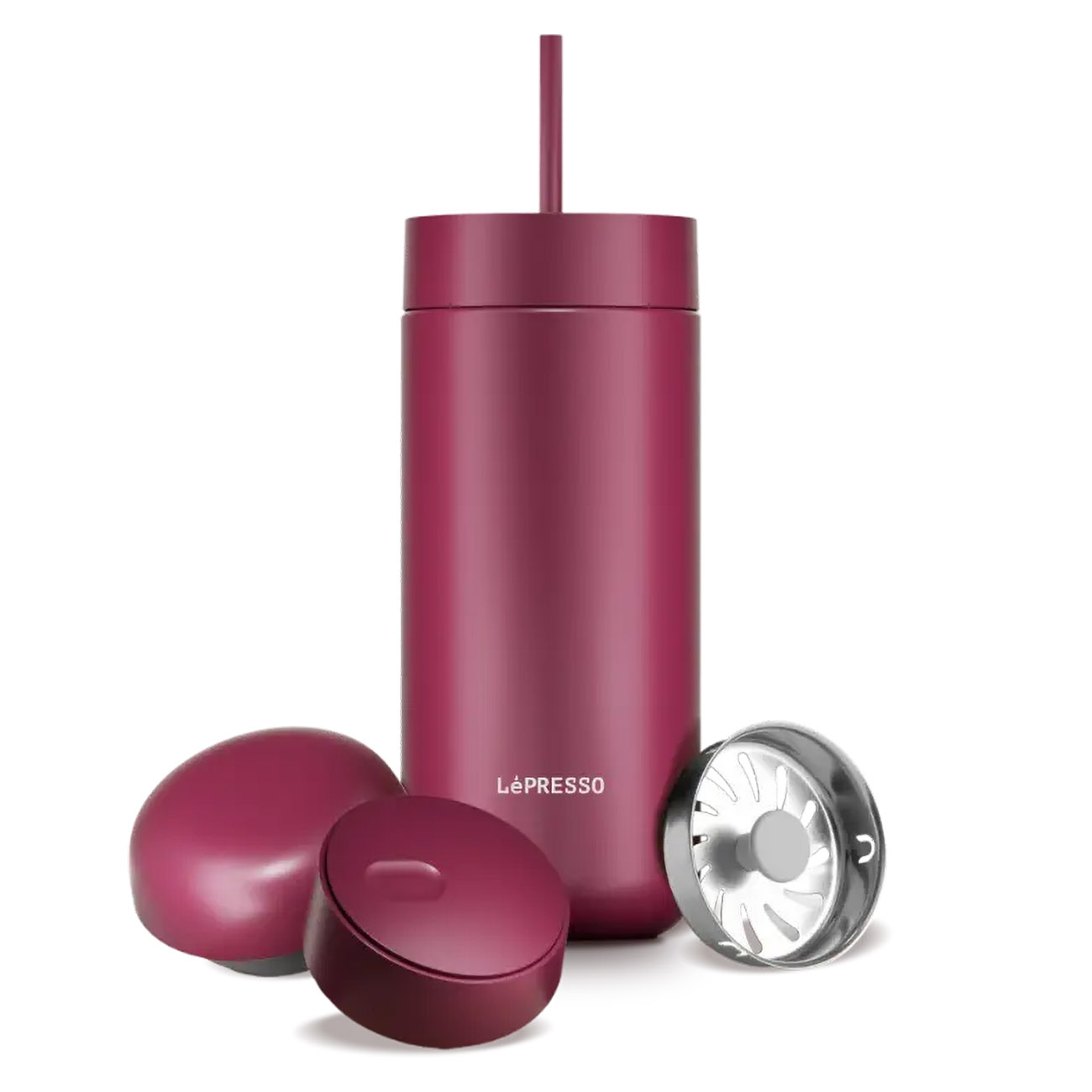 LePresso TripleQuench Tumbler / 470ml Capacity / With 3 Lids / For Hot & Cold Drinks / Maroon