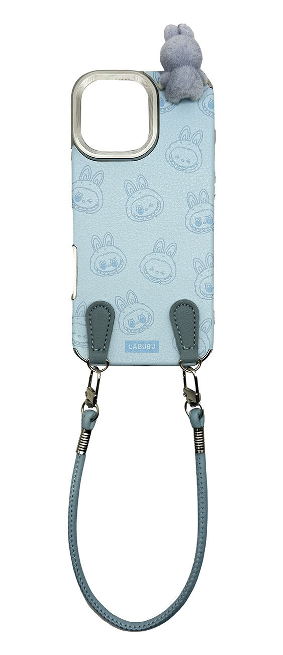 Labubu Case for iPhone 16 Pro / With Wrist Strap / 3D Design / Drop & Scratch Resistant / Blue