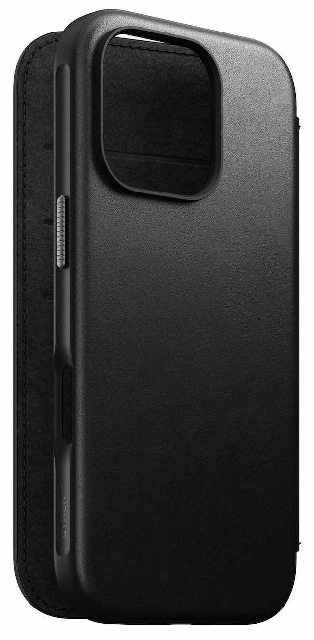 كفر Nomad Leather Folio لايفون 16 برو / بووك مدمج / يغطي الشاشة / يدعم MagSafe / جلد اسود