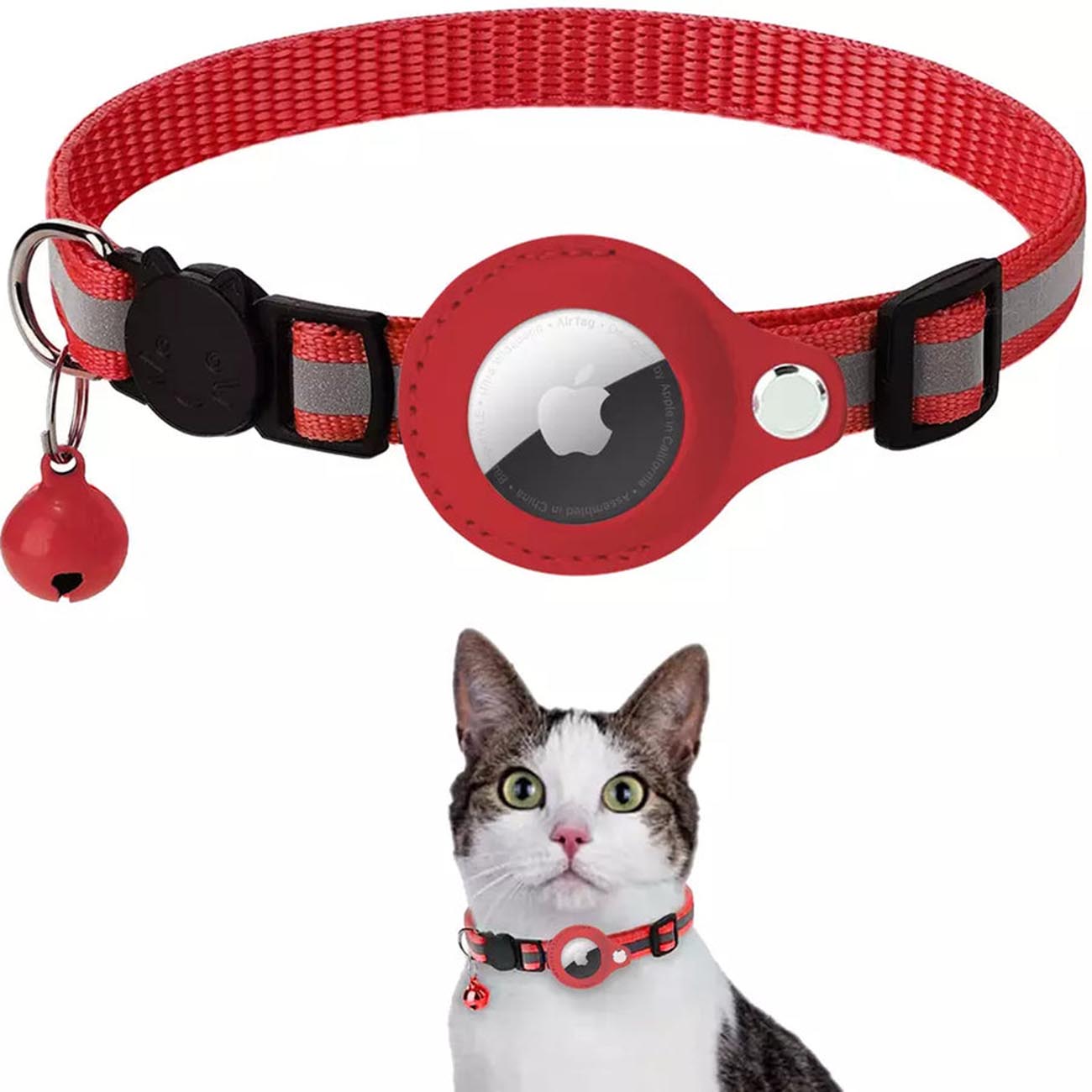 Cat Collar with Apple AirTag Slot / Red