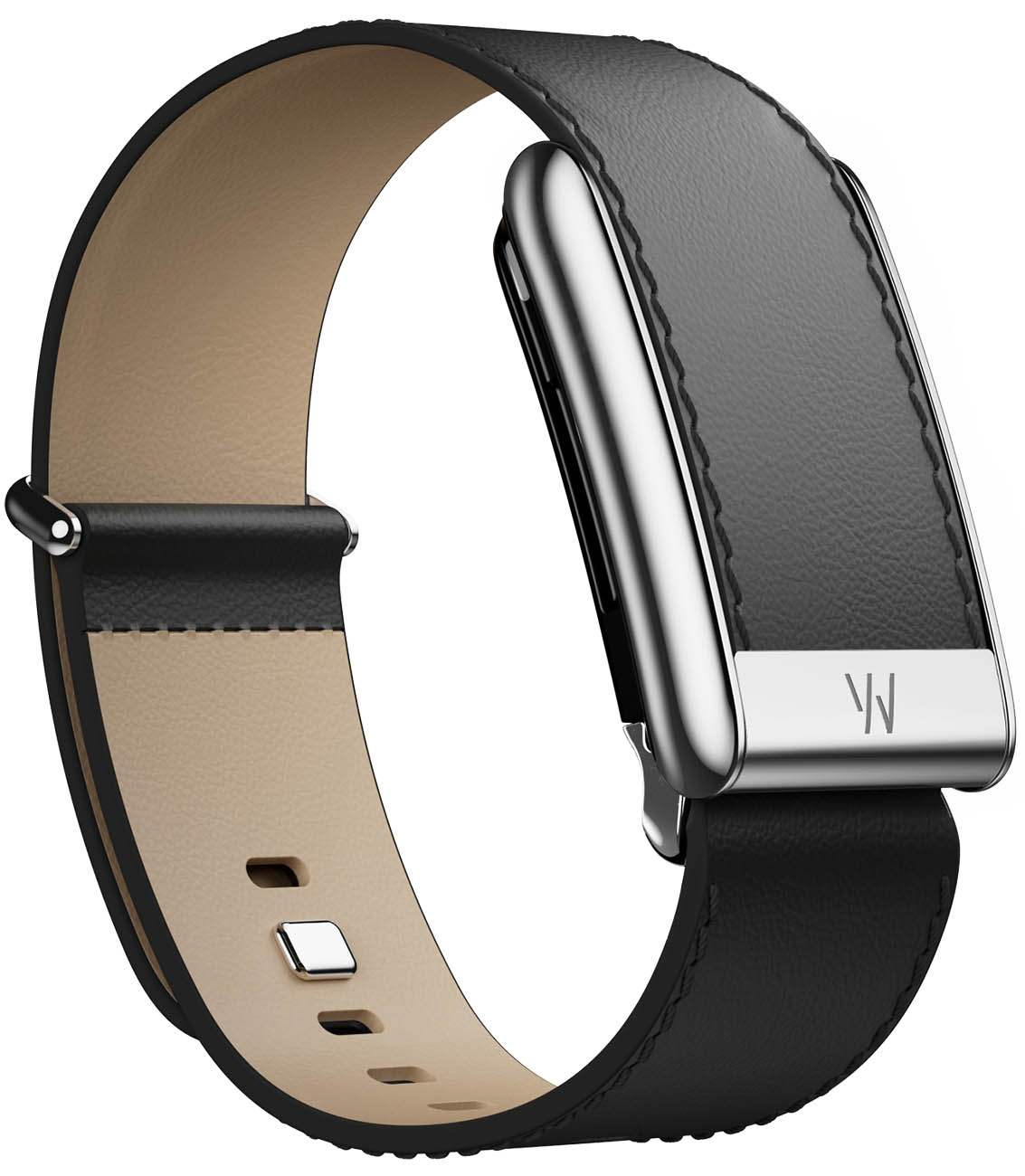 سير LeatherLuxe Straight Band يدعم Whoop 5 / حجم صغير / اسود مع اطار تيتانيوم