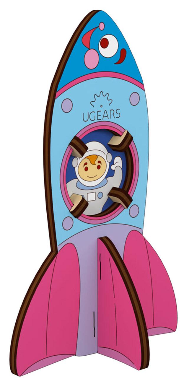 Ugears Coloring Model for Kids / Wooden Pieces / Beautiful 3D Design / Rocket