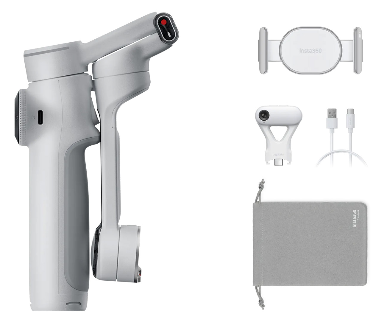 حزمة Insta360 Flow 2 AI Tracker للجوال / ستاند ترايبود و عصا سيلفي مع تتبع بالـ AI / رصاصي