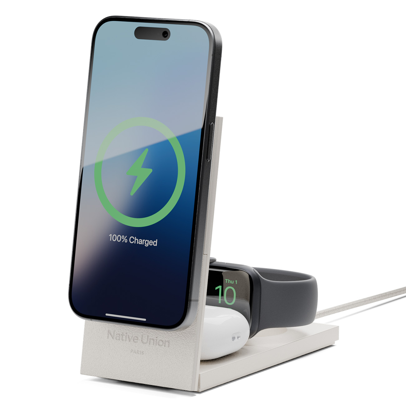Native Union Stand & Charger / For iPhone + Apple Watch + AirPods / Supports MagSafe / Sandstone