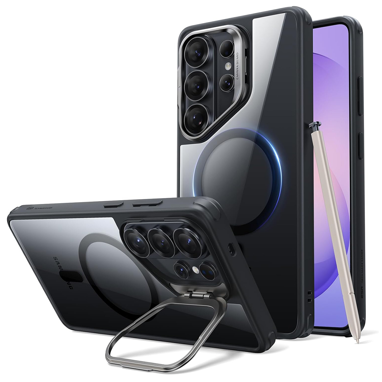 كفر ESR Classic Hybrid لسامسونج جلكسي S26 الترا / مع ستاند مدمج / يدعم MagSafe / شفاف اسود