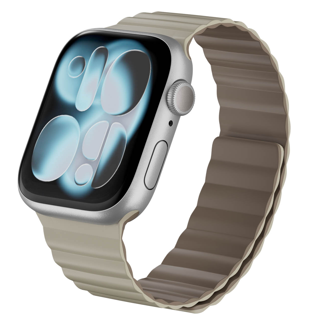 MagEasy Skin Duo Apple Watch Strap / Size 44 / 45 / 46 / 49 / Soft Silicone / Brown & Beige