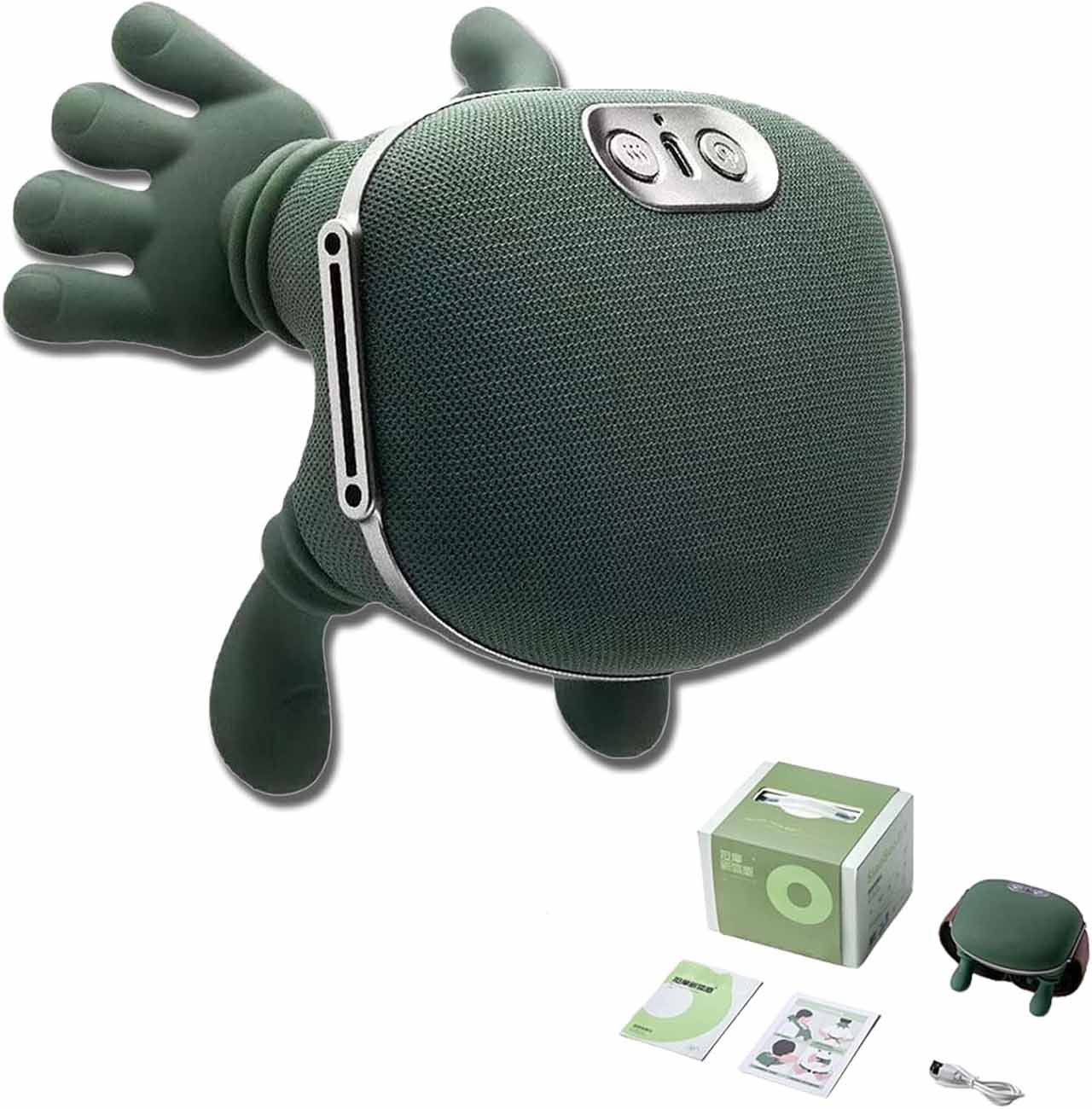 N7Pro Electric Neck and Shoulder Massager, green fabric shell with high-end configuration / silver buttons