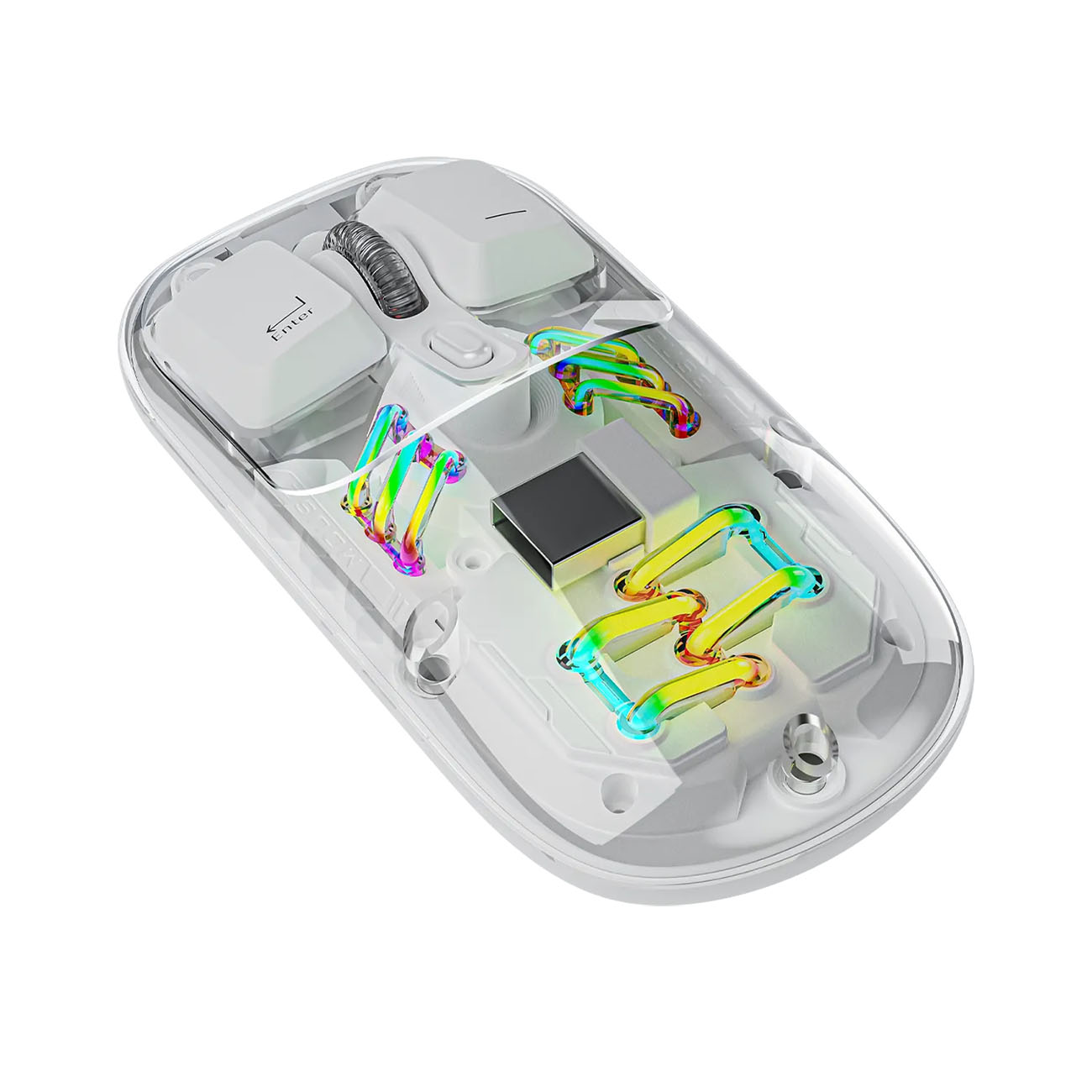 ماوس بورودو الشفاف اللاسلكي / يعمل بالبطارية / يدعم البلوتوث / مع اضاءة RGB / ابيض