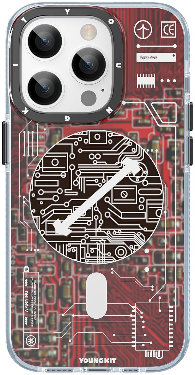 Youngkit Case for iPhone 14 Pro / Futuristic Circuit / Anti Impact / MagSafe / Red