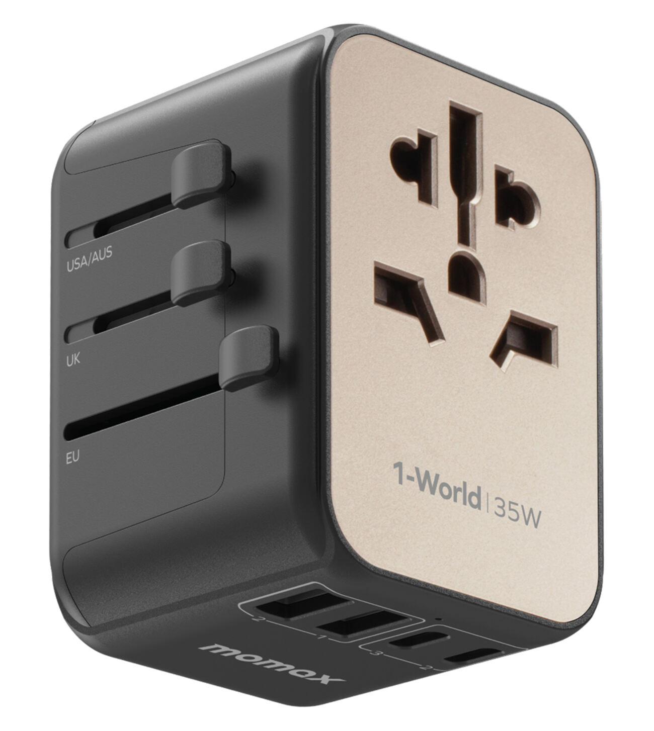 Momax Travel Adapter / With 5 Ports / Universal / 35W Power / Titanium