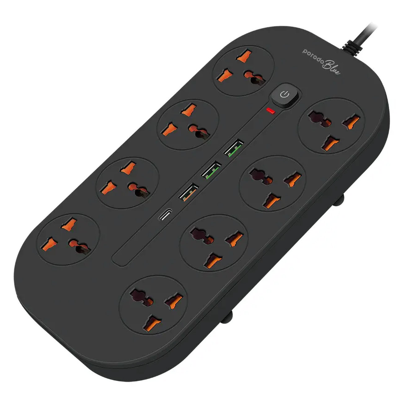 Porodo Power Strip / 8 AC Sockets + 3 USB‑A Ports + 1 Type‑C Port / Total Power 3000 W