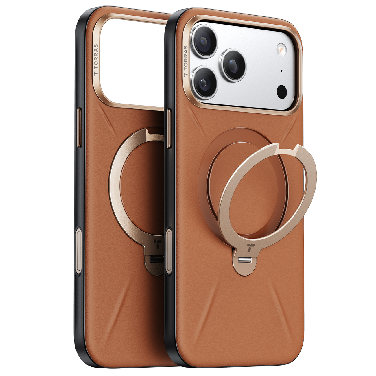 Torras Case for iPhone 17 Pro Max / MagSafe Compatible / Built-in Grip / Premium Leather / Brown