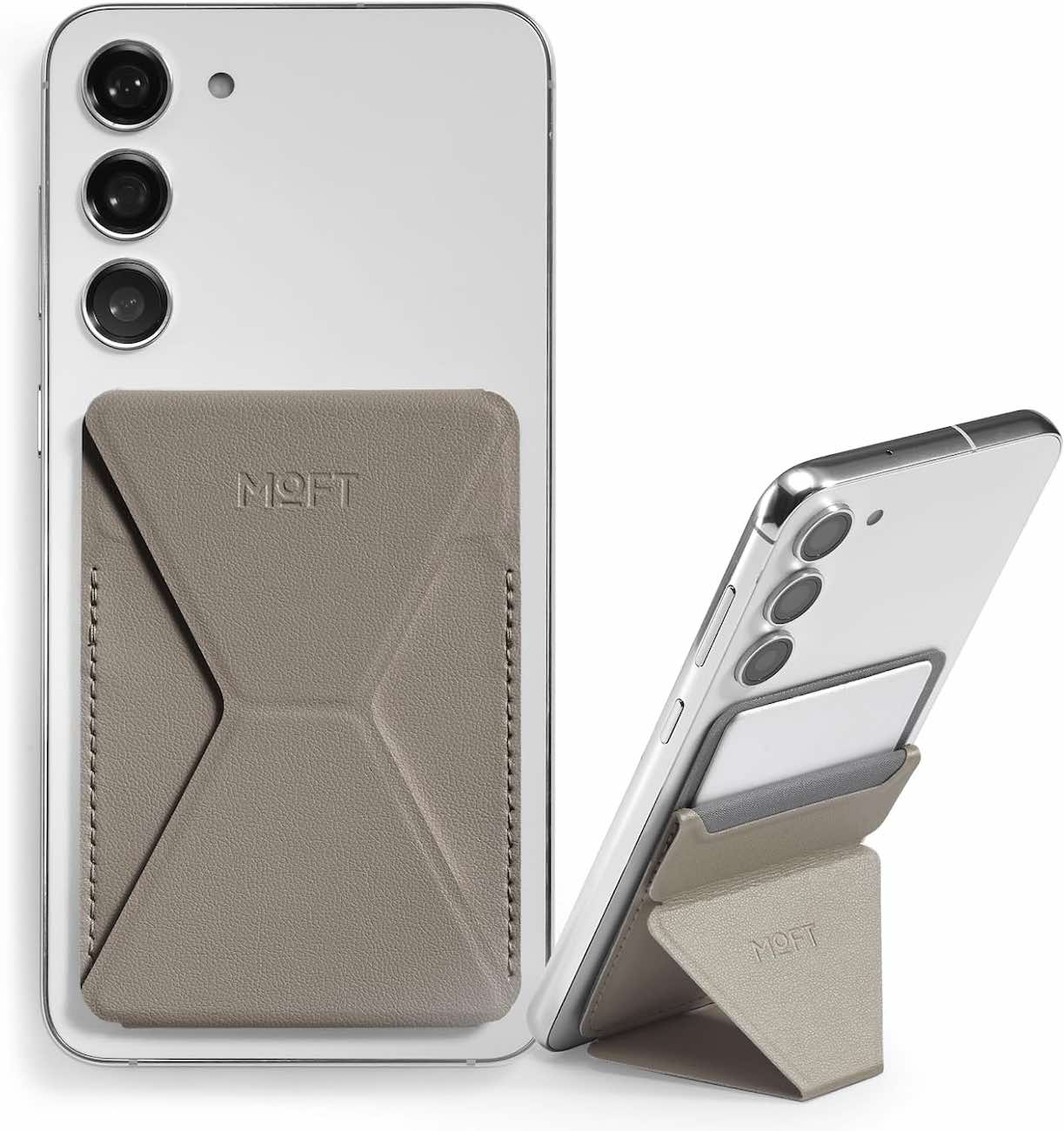 Moft Phone Stand & Wallet / Non-Magnetic / Attaches With Built-in Adhesive / Titanium Grey Leather