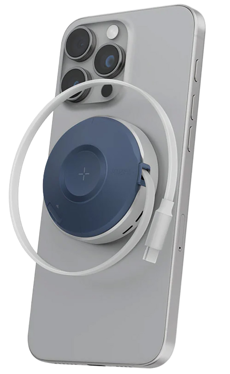 Energea Wireless Charger / Charges Phone + Watch / Built-in Type-C Cable + Stand / MagSafe / Blue