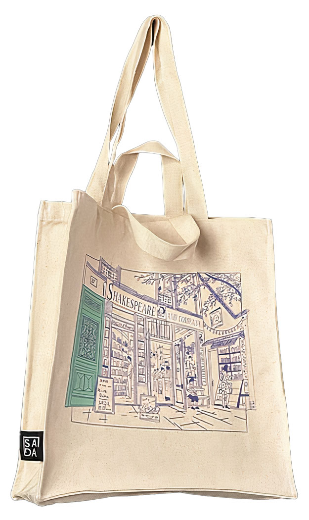 شنطة Tote Bag من Sada / مع تطريز Shakespeare Library / ابيض