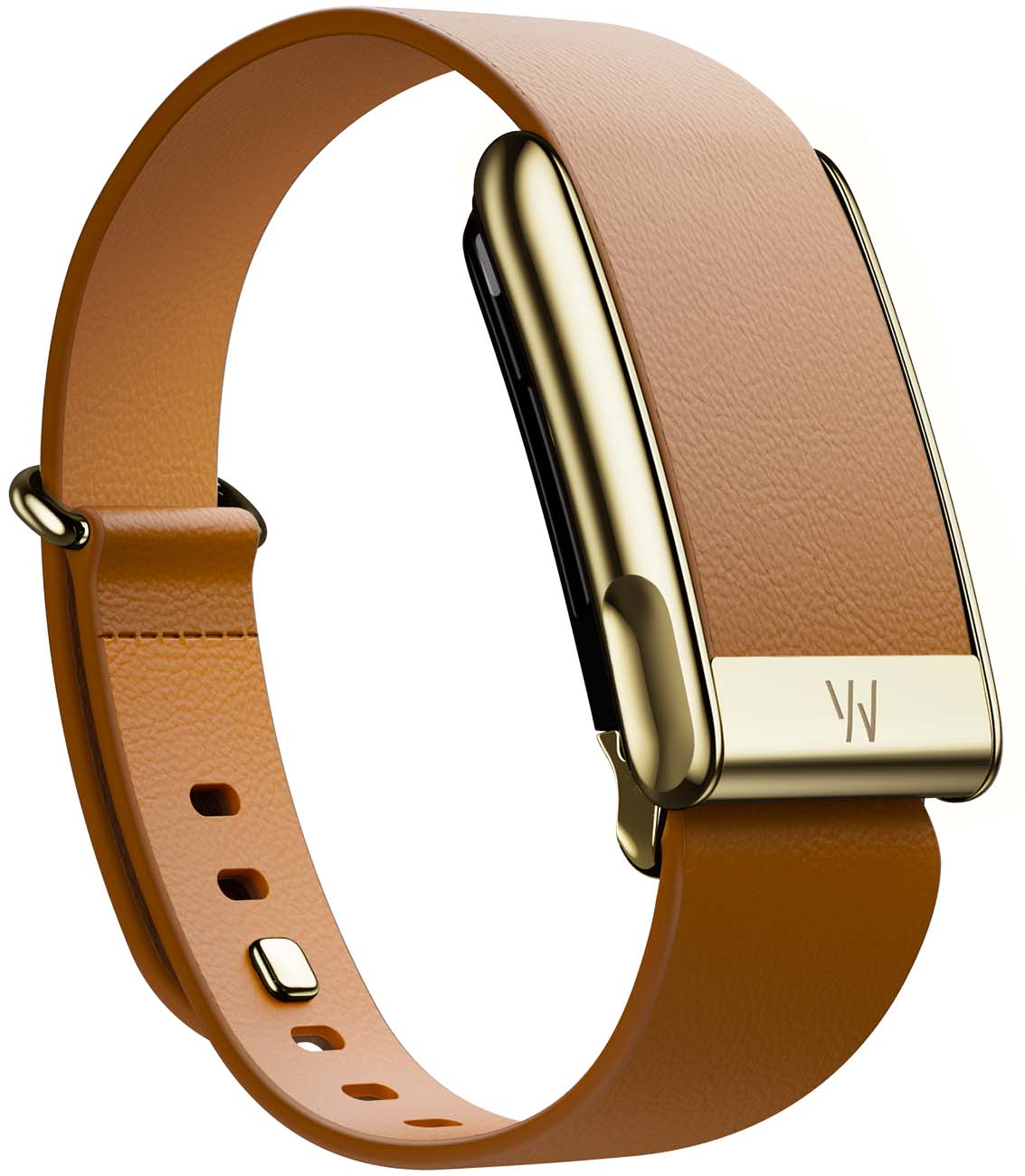 سير LeatherLuxe Tapered Band يدعم Whoop 5 / حجم صغير / لون Camel مع اطار ذهبي