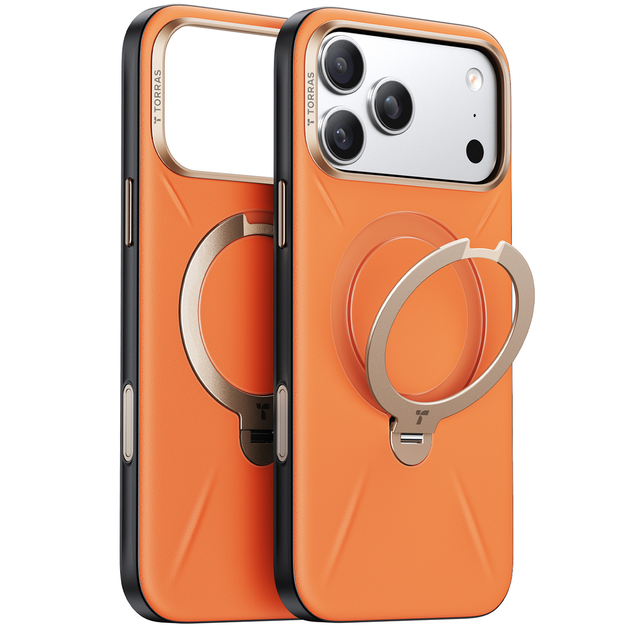 Torras Case for iPhone 17 Pro Max / MagSafe Compatible / Built-in Grip / Premium Leather / Orange