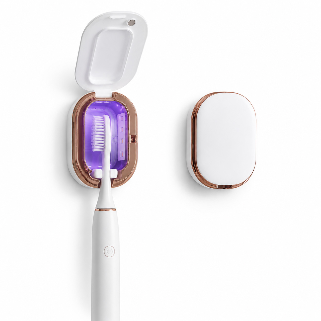 Smart Toothbrush Sterilizer / UV Tech / Battery-Powered / Quick & Easy Install / Gold & White