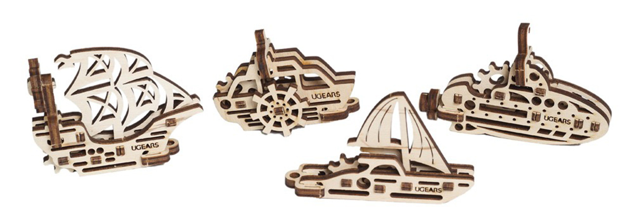 لعبة تركيب ميكانيكية من Ugears / قطع خشبية / تصميم 3D جميل / U-Fidget Ships