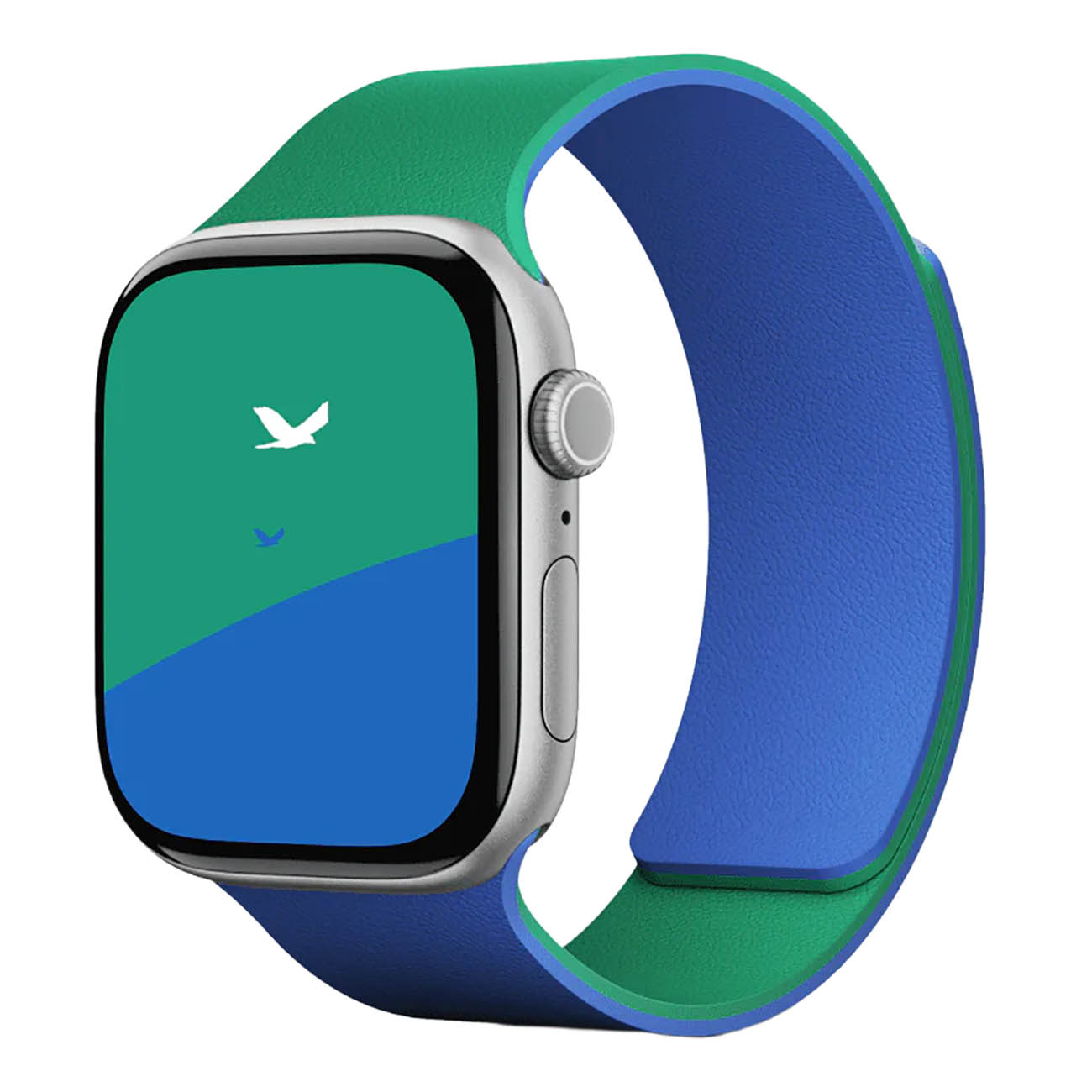 سير موفت سناب لساعة ابل / حجم 44 و 45 و 46 و 49 / مغناطيسي / سليكون / يستخدم من جهتين / ازرق و اخضر