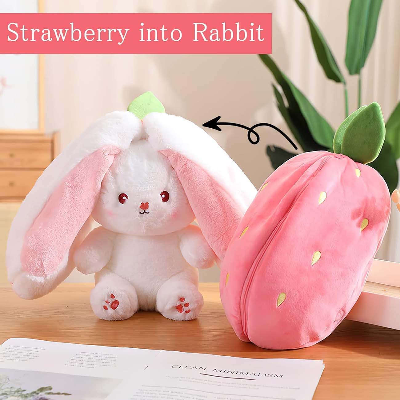 Cute Bunny Plush Toy / Strawberry Shape / Size 25cm / Soft & Squishy in ...