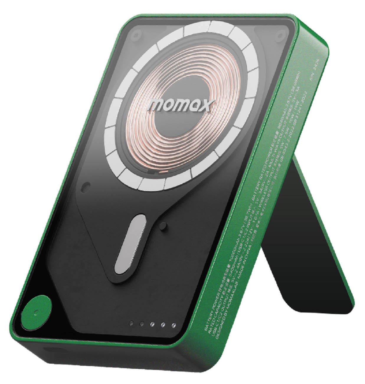 Momax Wireless Power Bank / 10000 mAh / Built-in Stand + Type-C Cable / MagSafe / Green