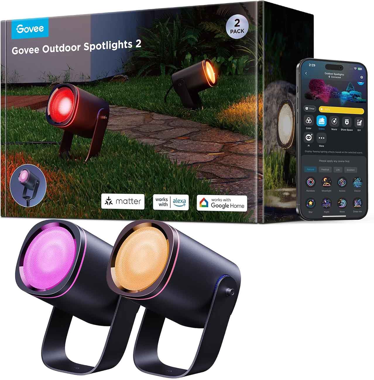 Govee Electric Outdoor Spotlight / App Control / 16 Million Colors / Waterproof / 2 Pack