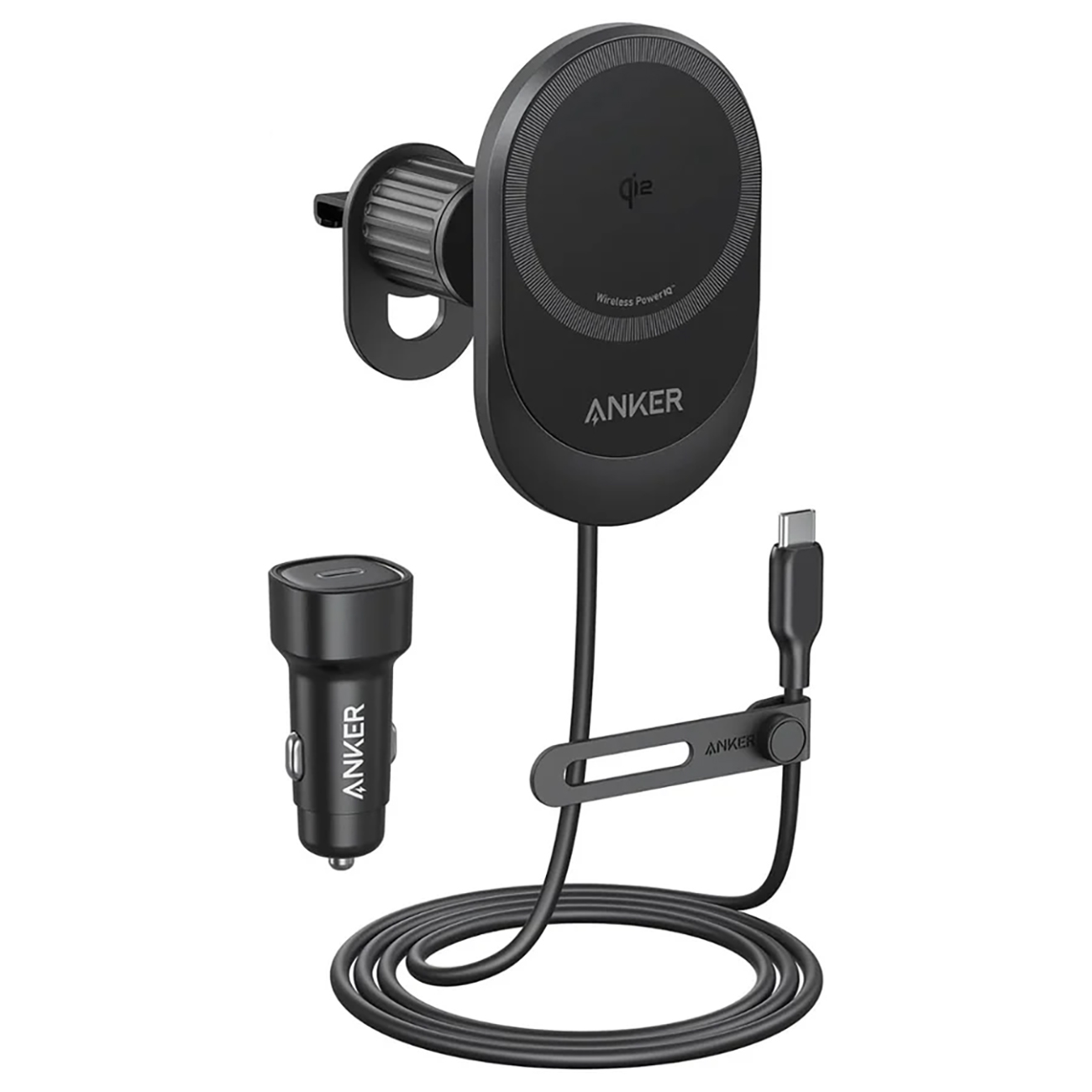 Anker MagGo Wireless Car Charger with Stand / Attaches to Car Vent / 15W Fast Charging